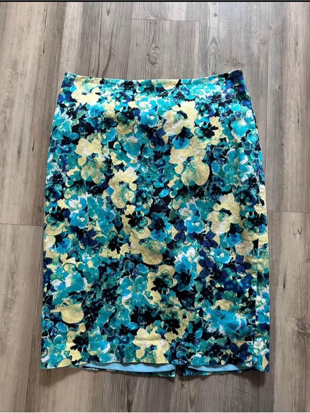 Ann Taylor Floral Blue & Teal Pencil Skirt